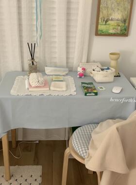 henceforth自制纯蓝色桌布盖布棉质纯色低饱和色系书桌布台布ins