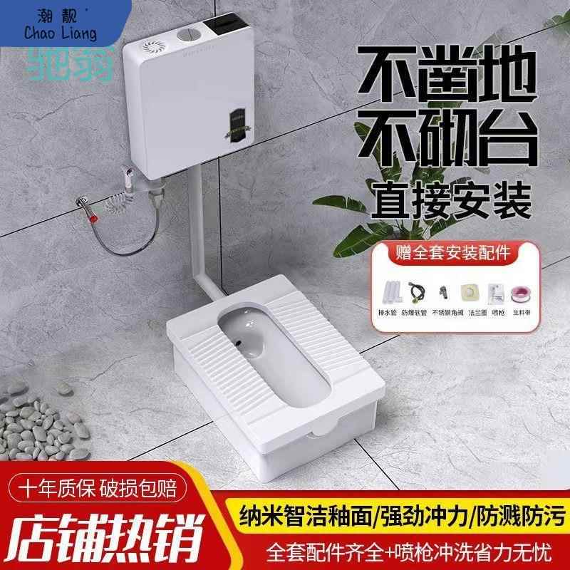 家用陶瓷厕所免砌台免挖坑防臭蹲坑冲水箱套装蹲的卫生间新中式