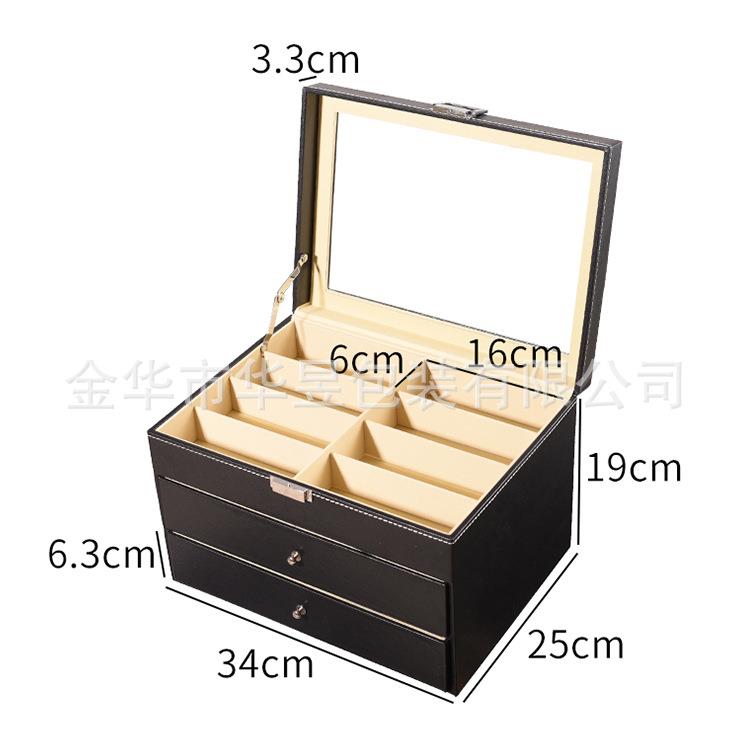 眼2镜现货木质层盒大三容量墨镜pu收纳盒4格太INQ阳镜收纳盒