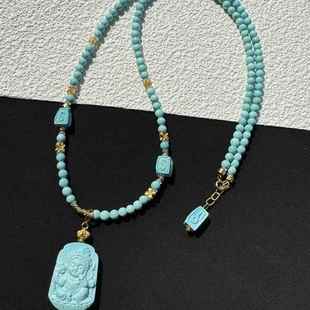 天然原矿绿松石度母吊坠项链 锁骨链坠挂件尺寸约24.3×16.8×7mm