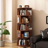 实木落动地旋转书架移童小户型中拐VDI置物架墙角角多功能储物架