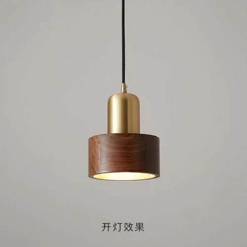 黑胡桃实木吊灯轻奢新款创意复古铜色吧台餐厅卧室床头网红长线灯