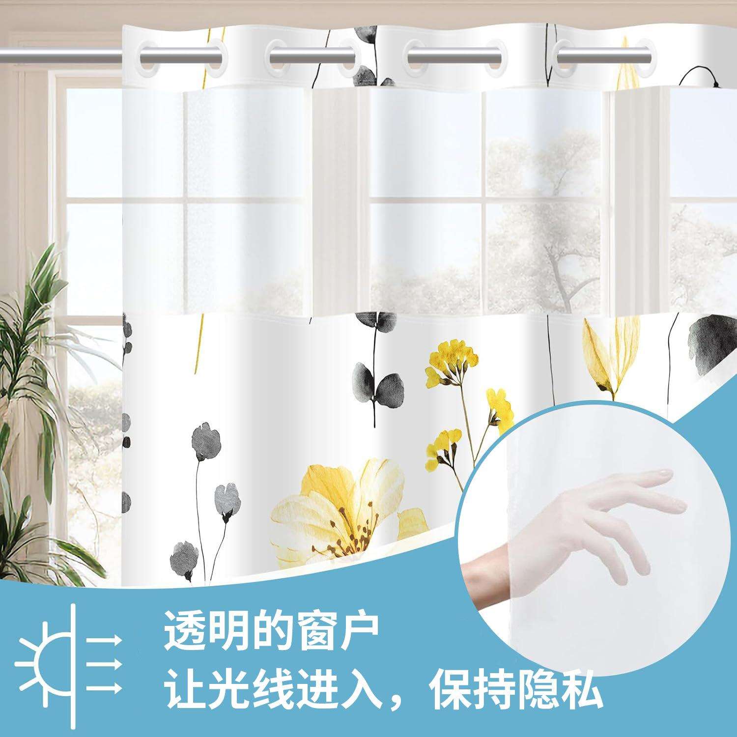 跨境供应数码印花绿植花卉防水浴帘 卫生间隔断帘浴帘防水防霉帘