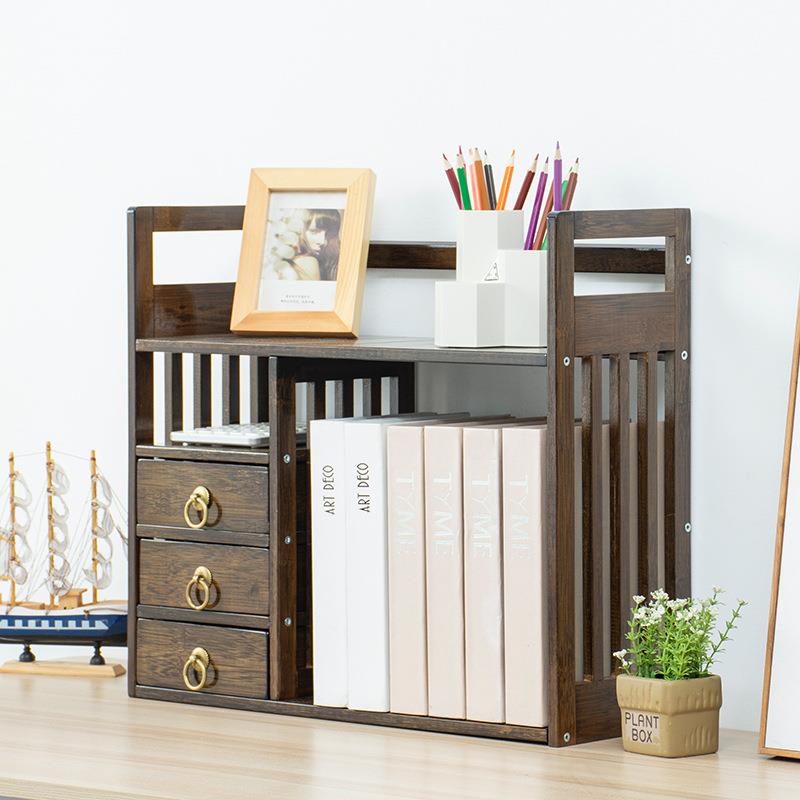 楠竹仿古小书架桌面带抽办公室收纳整理架学生桌上多层置物架