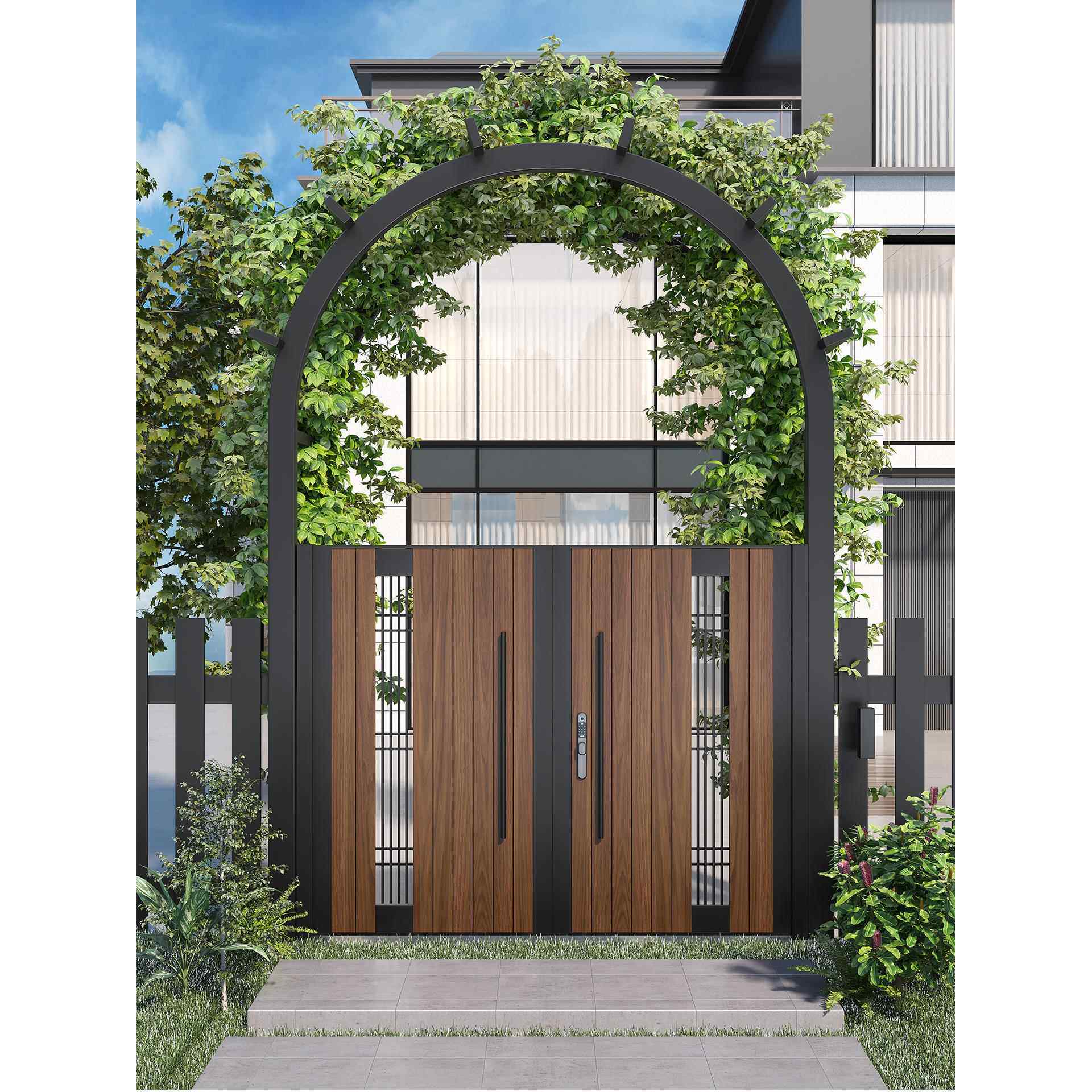铝合金庭院大门别墅花园门单开双开院子门木纹铝庭院门铝艺实木门