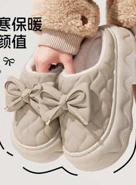 增高防水2025女冬季新款棉拖鞋PU厚底棉鞋室内居家外穿轻便棉鞋