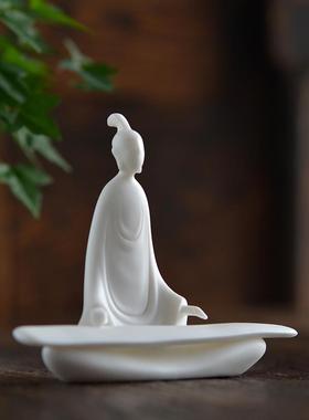 新款朴仙堂 朴小道仙抚琴 羊脂玉瓷 无相 小水生茶道香家居摆饰古