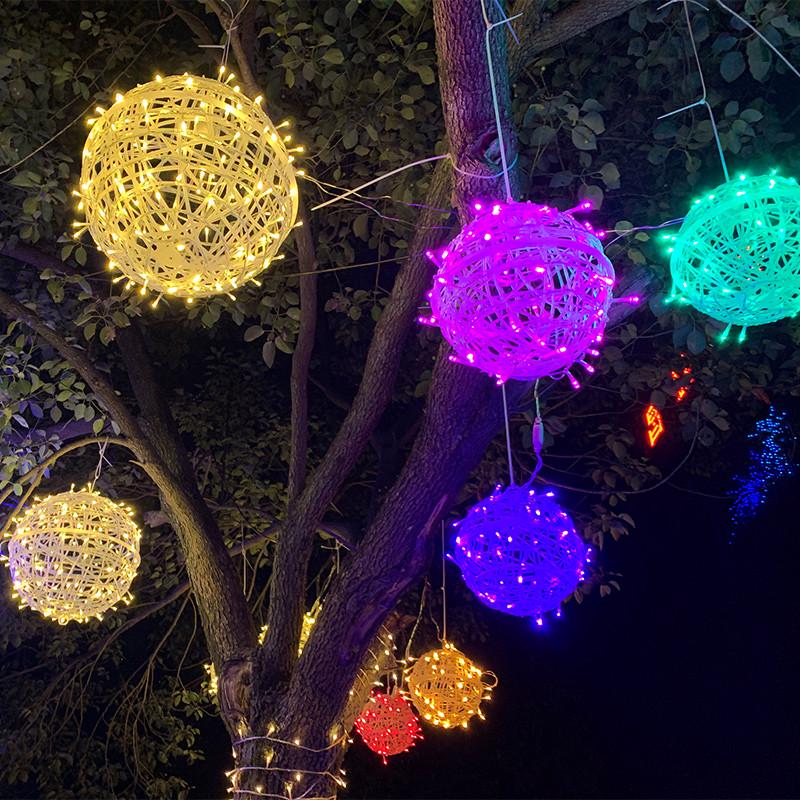led太阳能藤球灯彩灯闪灯满天星防水新年挂树景观庭院户外圆球灯