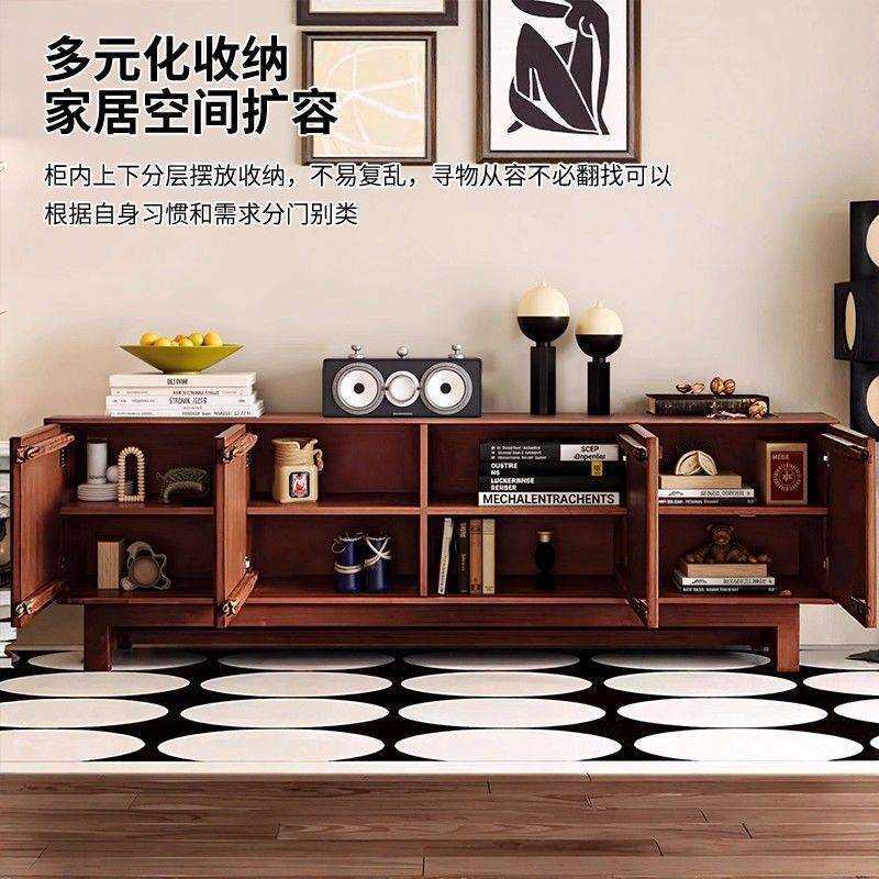 中古风实木电视柜小户型客厅家用法式复古储物收纳柜北欧简约置物