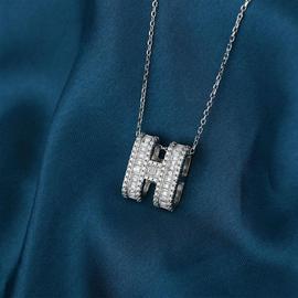 珠宝s925银全钻h字母造型，吊坠~镂空轻奢可送人可配链