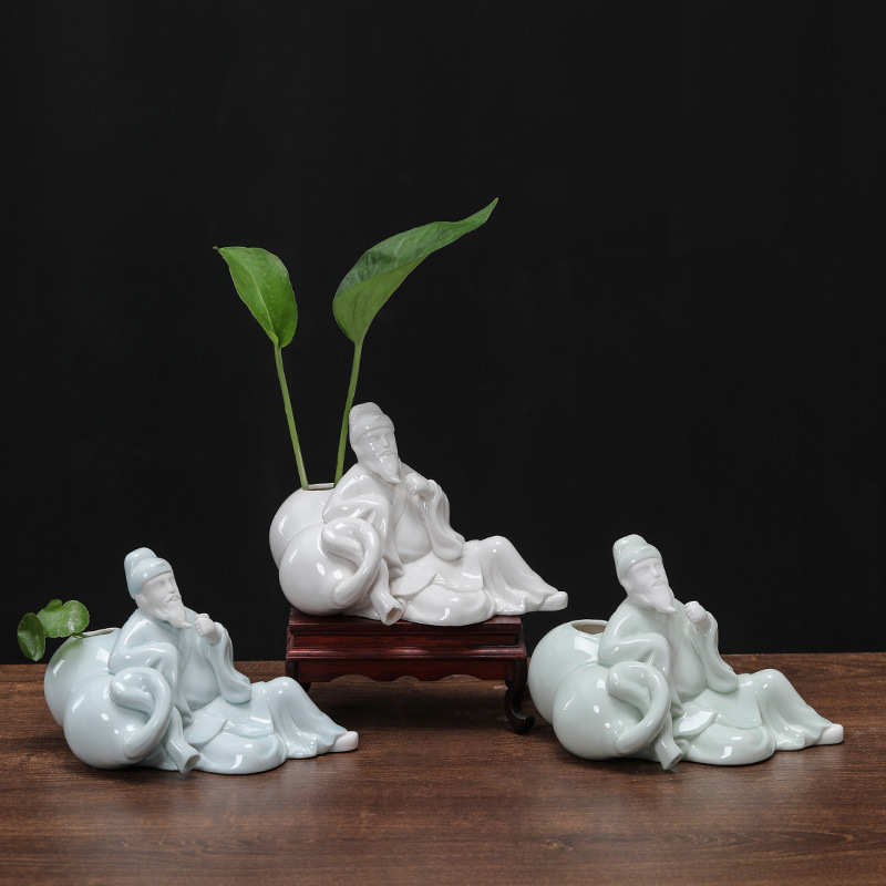 创意李白陶瓷水培花瓶茶桌摆件水培容器办公桌装饰品家居软装摆件