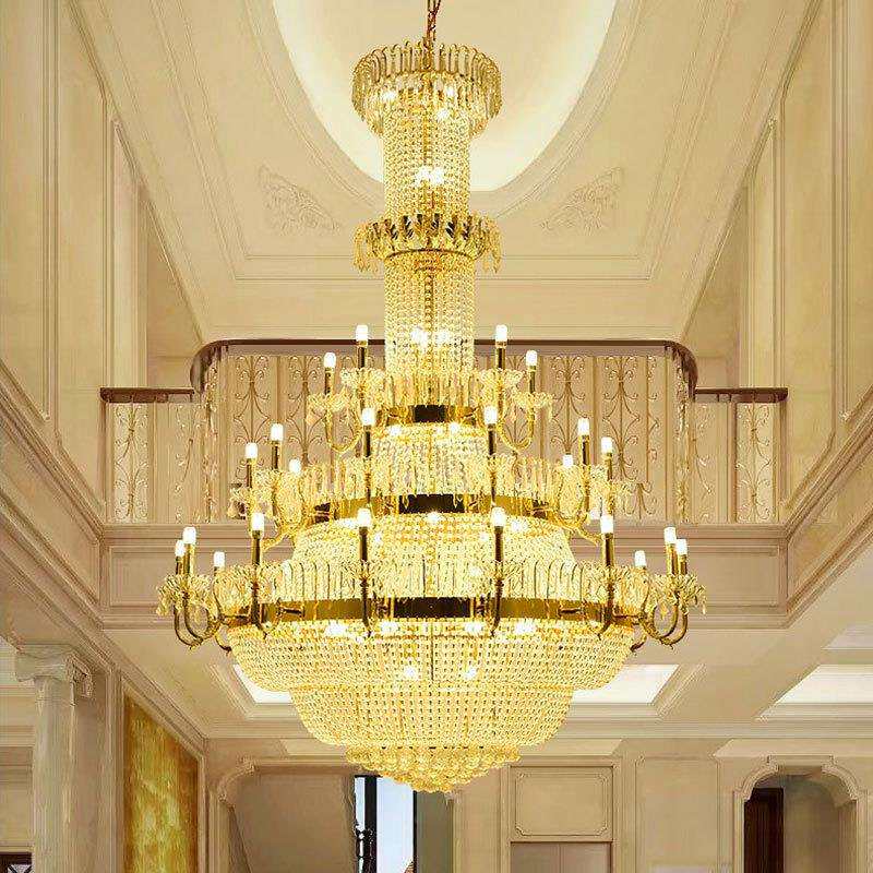 复式楼水晶吊灯欧式别墅大厅吊灯酒店大堂大吊灯轻奢堂皇豪华