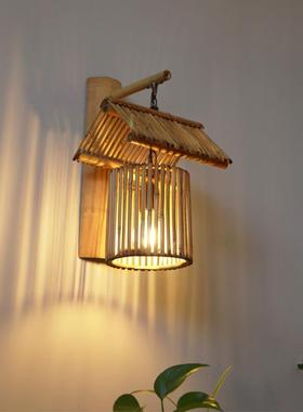 竹枝竹灯条灯编壁灯壁茶室灯休闲吧过道壁走廊阳竹台屋檐乡村YOF