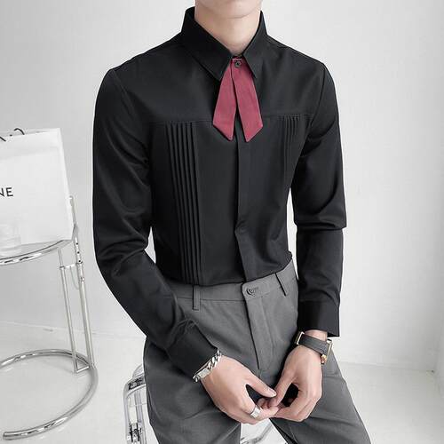 早秋穿搭衬衫男士长袖修身TV餐酒店会所服务衬衣工作服送领0903e