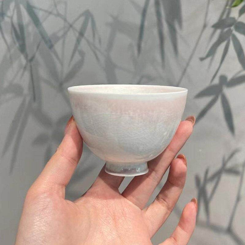 惊蛰 窑变工艺渐层粉冰裂主人杯 中式开 片茶杯品茗杯功夫茶具