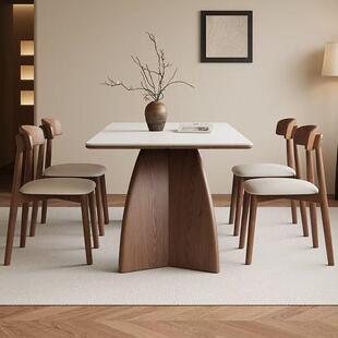 实木中古风岩板餐桌椅餐桌现代简约家用复古小户型长方形法式 饭桌