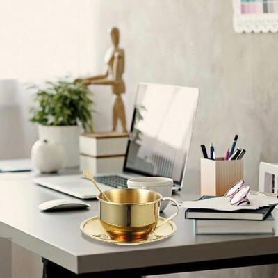 Stainless Steel Coffee Cup Saucer Set Elegant Tea Cup