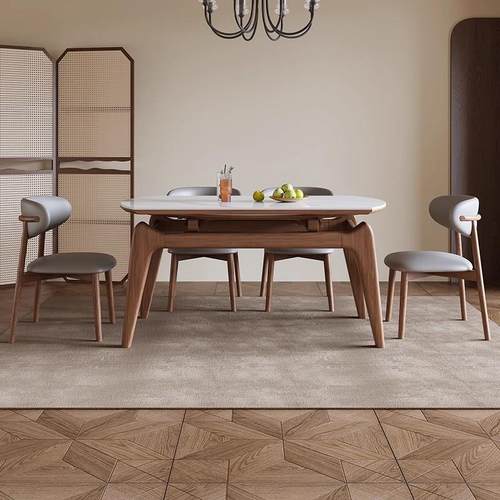 正品佐慕板餐中桌椅组约合现代简家用折叠圆形伸缩实岩木古风吃饭