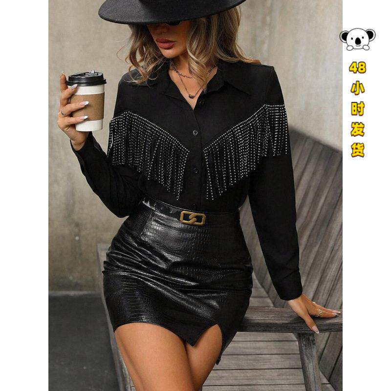 T 11998 Tassel Rivet Street Button Down Shirt流苏铆钉街头
