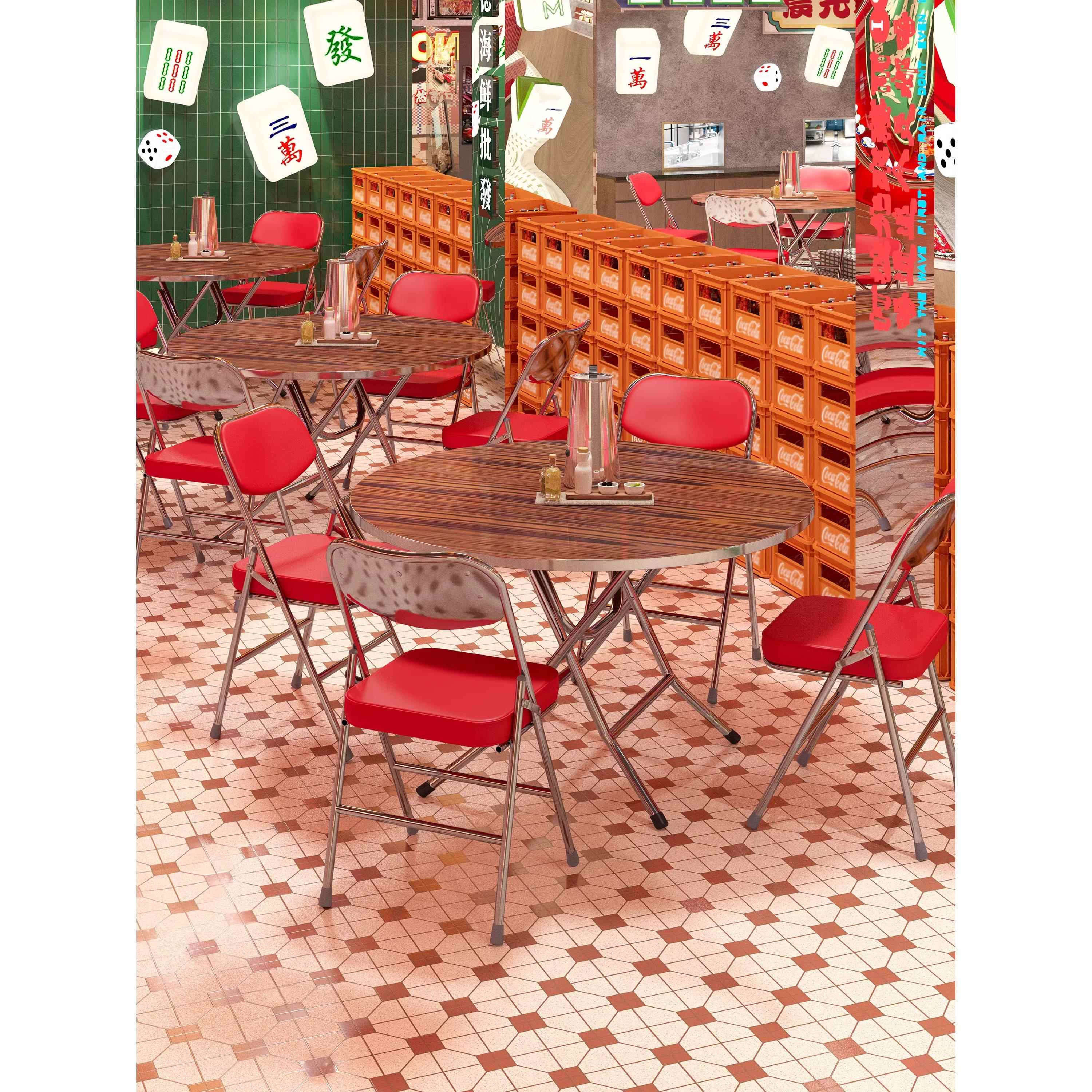 覆古茶餐厅大排档圆形桌椅工业风小酒馆烧烤店圆桌商用折叠桌椅子