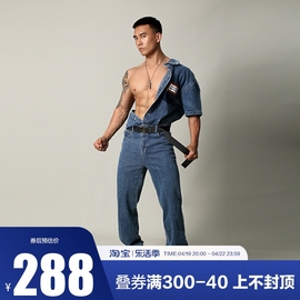 辉先生牛仔连体裤，男士夏季短袖薄款高级感炸街工装连体衣2024
