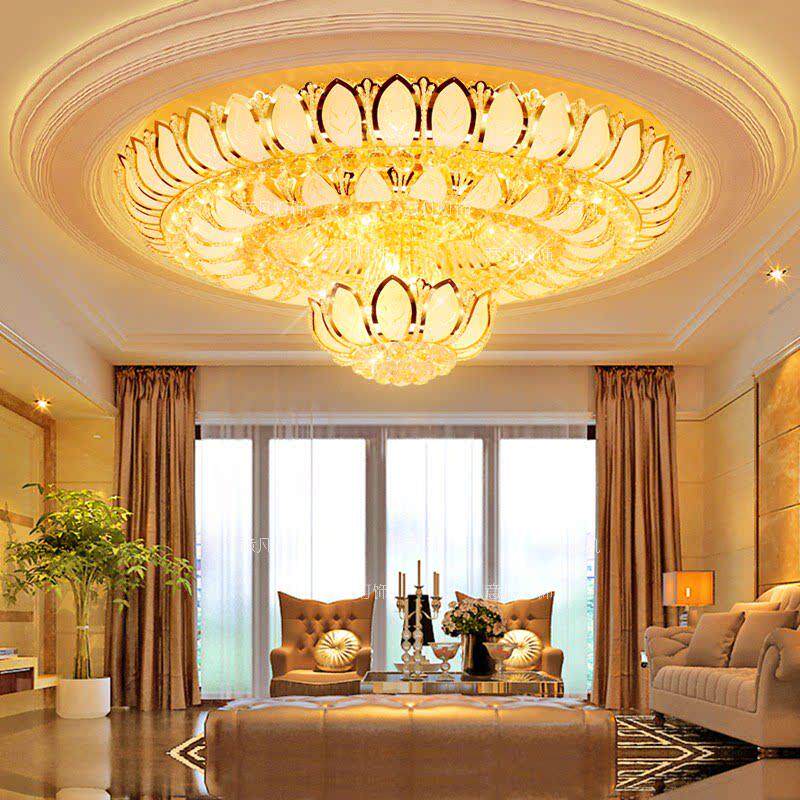 水晶灯客厅大灯吸顶圆形莲花吊灯具中山简约现代豪华大气寺庙金色