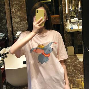 香港潮牌明星同款粉色小飞象短袖女夏宽松卡通纯棉t恤情侣款上衣T