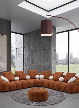 北欧网红橙色布艺客厅组合弧形沙发法式直排创意转角设计师沙发
