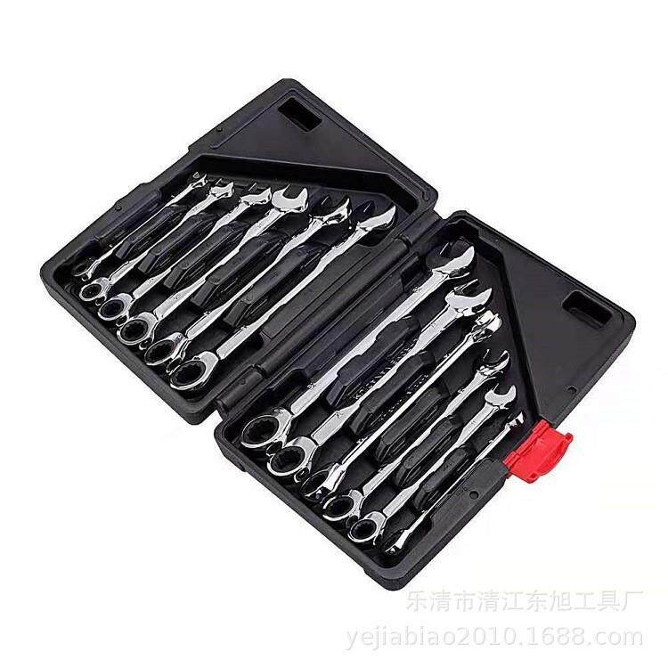 12PC两用棘轮扳手活动 固定头 汽修工具72齿12件套棘轮扳手组套