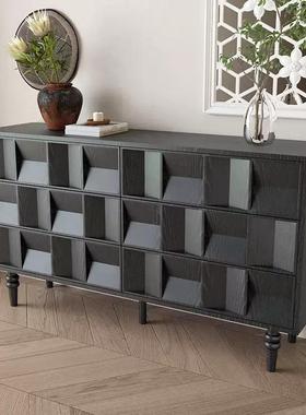 中古风实木厨房餐边柜黑色现靠代简墙约玄关MHU柜装饰厅一体储物