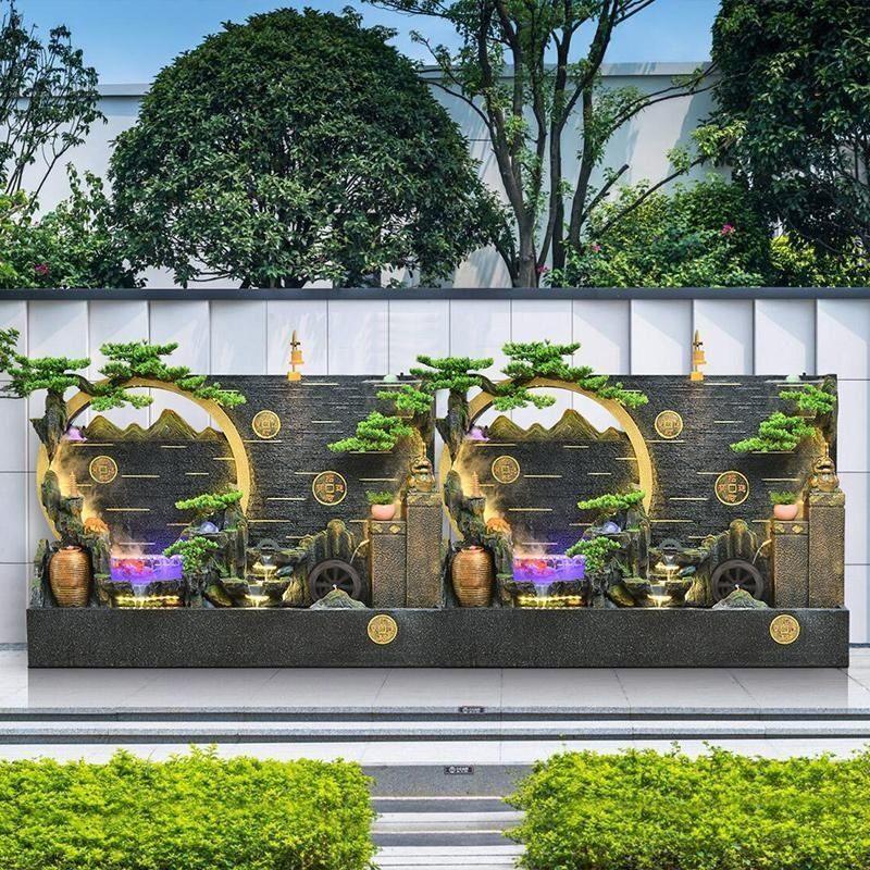 客厅假山流水摆件带鱼缸水幕墙水系景观装饰办公室招财流水摆件