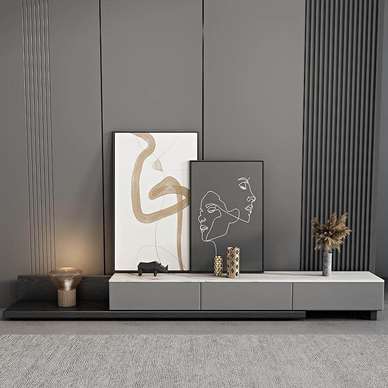 轻奢岩板茶几电视柜客厅家用大小户型现代简约可伸缩地柜家具组合