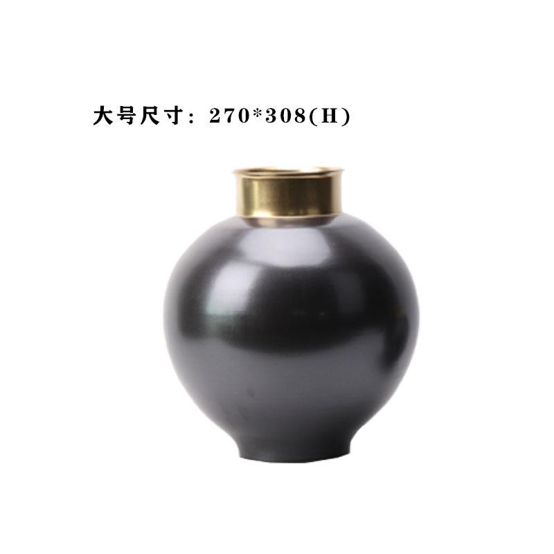 现代新中式哑光黑色电镀花瓶插花摆件客厅茶几书房样板房艺术摆设