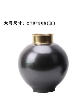 现代新中式哑光黑色电镀花瓶插花摆件客厅茶几书房样板房艺术摆设