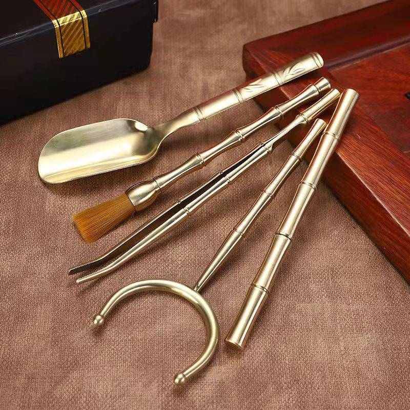 茶具烫茶功夫君子纯铜茶叉隔热笔茶茶杯茶艺零配件刀防勺五件套六