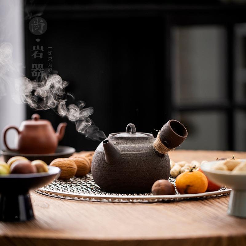 复古粗陶侧把壶陶瓷茶壶煮茶器家用户外炭火明火加热围炉煮茶套装