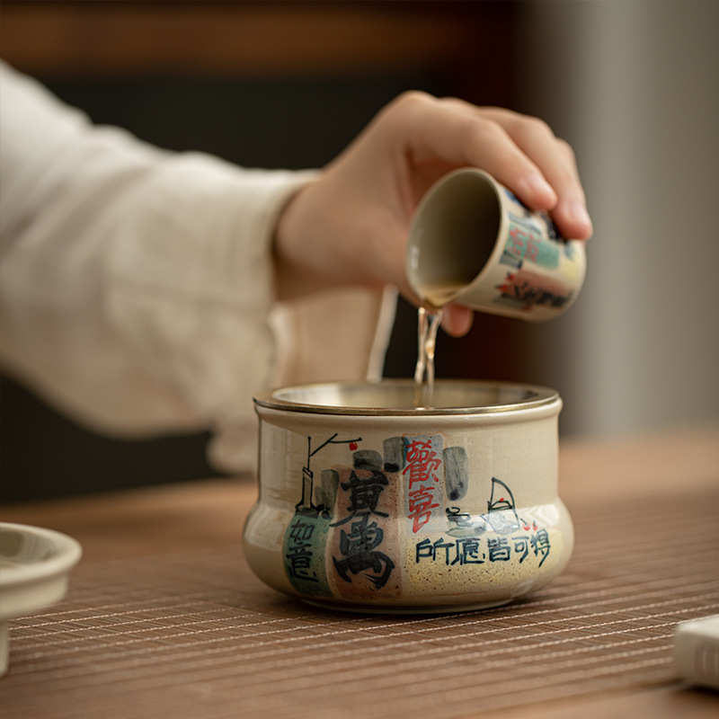 锦灰堆手绘建水茶洗家用陶瓷茶渣缸茶水缸茶具配件废水桶水盂水洗