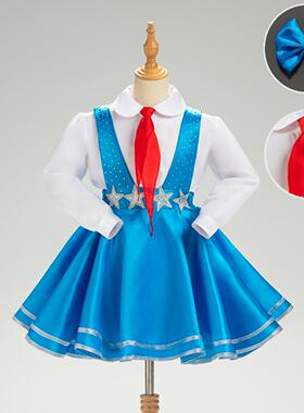 高档童儿合服国演出服中小学生红色爱国朗诵唱表演服装歌唱祖女童