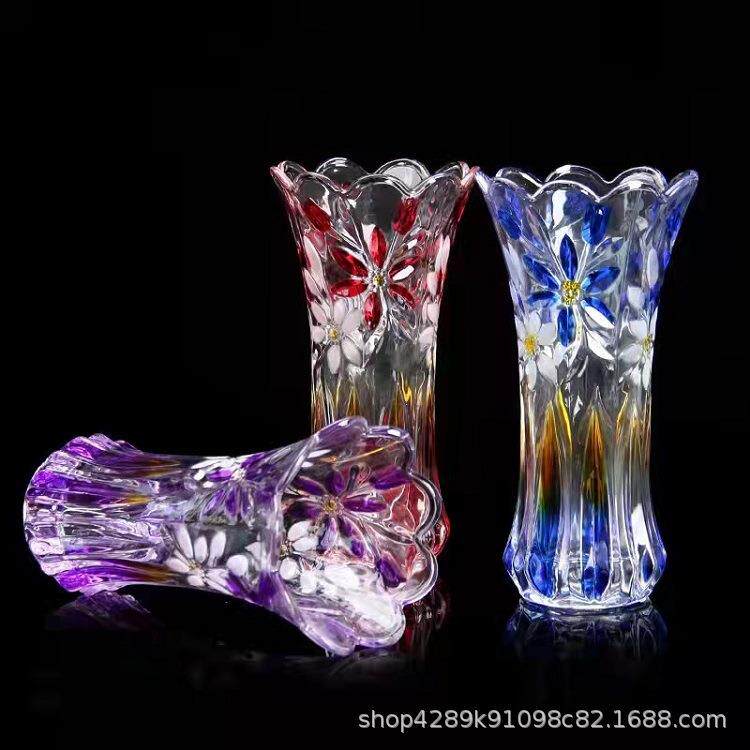 欧式创意花瓶加厚款客厅卧室百合花富贵竹水培透明彩色玻璃花瓶