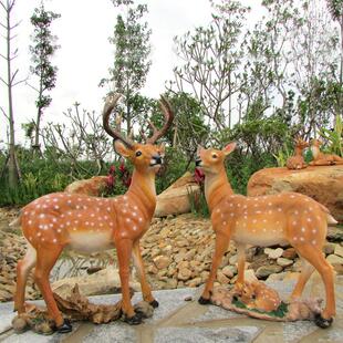 热销仿真梅花鹿摆件户外玻璃钢动物雕塑园林景观装 饰 饰品草坪装