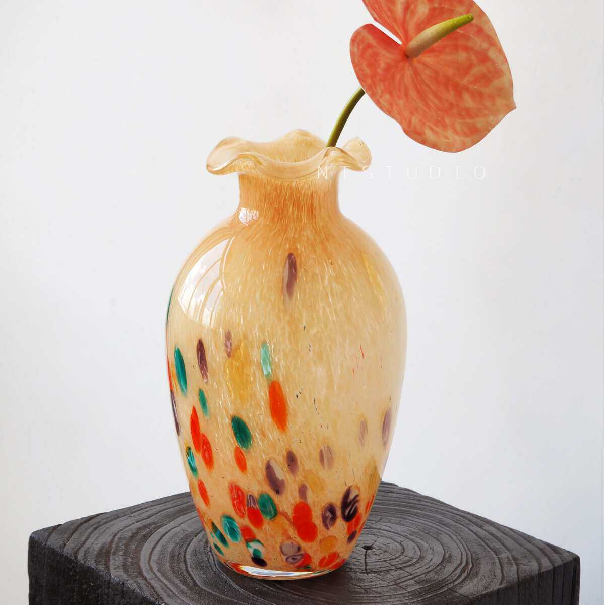 彩花欣奶家居艺术可花瓶琉璃玉中古摆件家居复古器小众点点黄,家居饰品,花瓶,淘宝优惠券,粉丝福利购,淘宝优惠卷