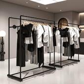 中岛架服装 店铺展示架 店铁艺黑色简约中间陈列双排挂衣架组合女装