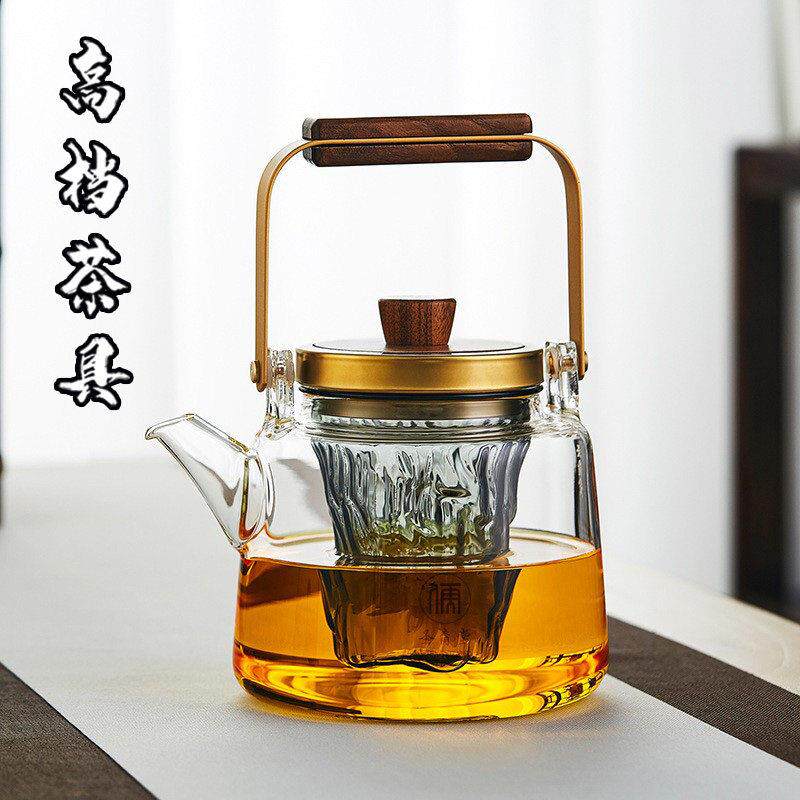 高颜值观山煮茶壶耐高温玻璃煮茶器加厚耐热蒸煮两用提梁壶烧水壶