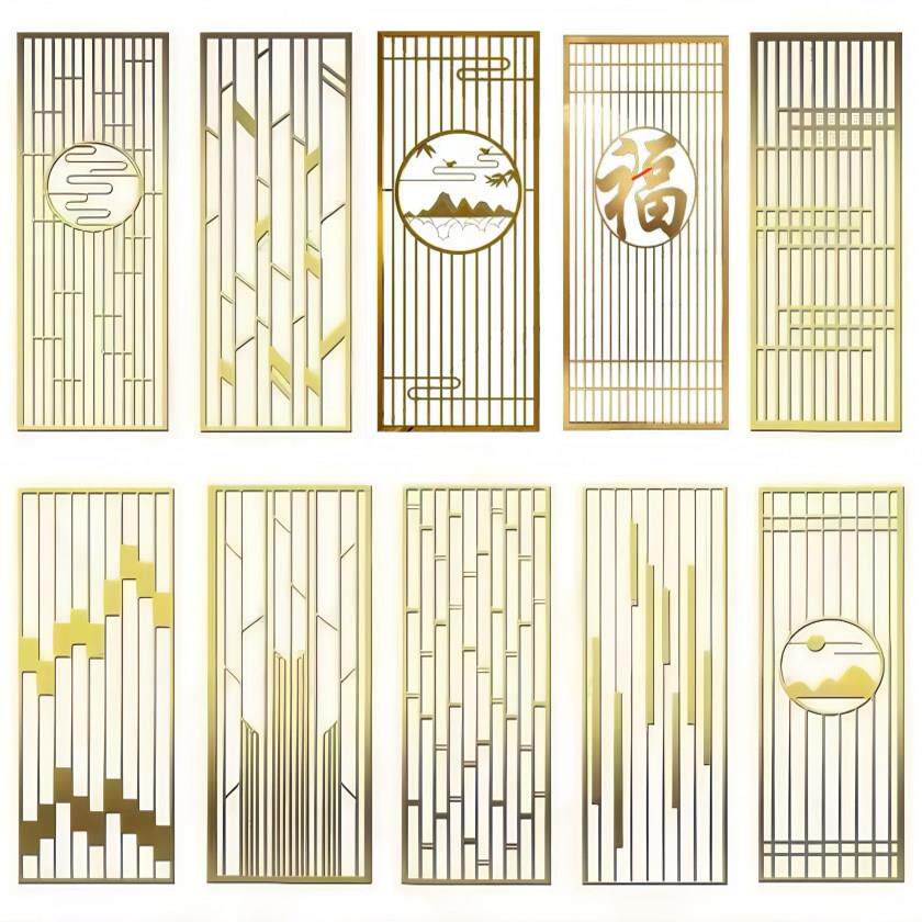 钛合金不锈钢屏风定制玫瑰金隔断客厅铝合金属镂空雕花格新中式轻