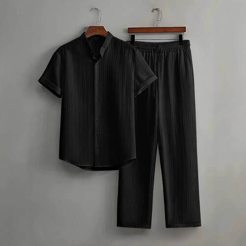Men's Plain Short Sleeve Top & Pants Pyjama