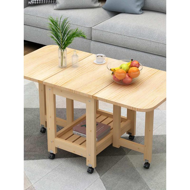 my折叠茶几全实木餐桌两用小户型边几简约茶桌可移动伸缩方几矮桌