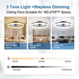 三跨境亚21马逊20寸风灯UL认证吸顶风扇灯色无P极扇调光遥控AP控