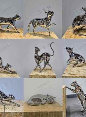 不锈钢镜子松鼠猫兔子模拟动物雕塑售楼处户外景观草坪装饰摆件