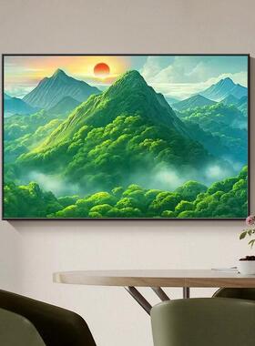 背靠青山图客厅装饰画办公室旭日东升靠山图招财餐厅壁画高山挂画