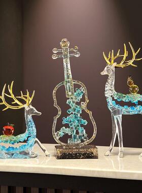 透明招财鹿摆件高档办公室家居酒柜玄关装饰品客厅电视柜现代摆设